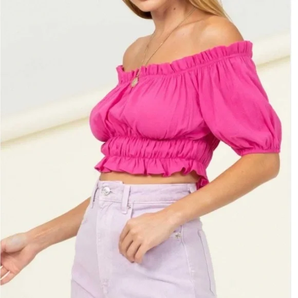 Love At First Sight Off-Shoulder Top Fuchsia - Picture 2 of 3